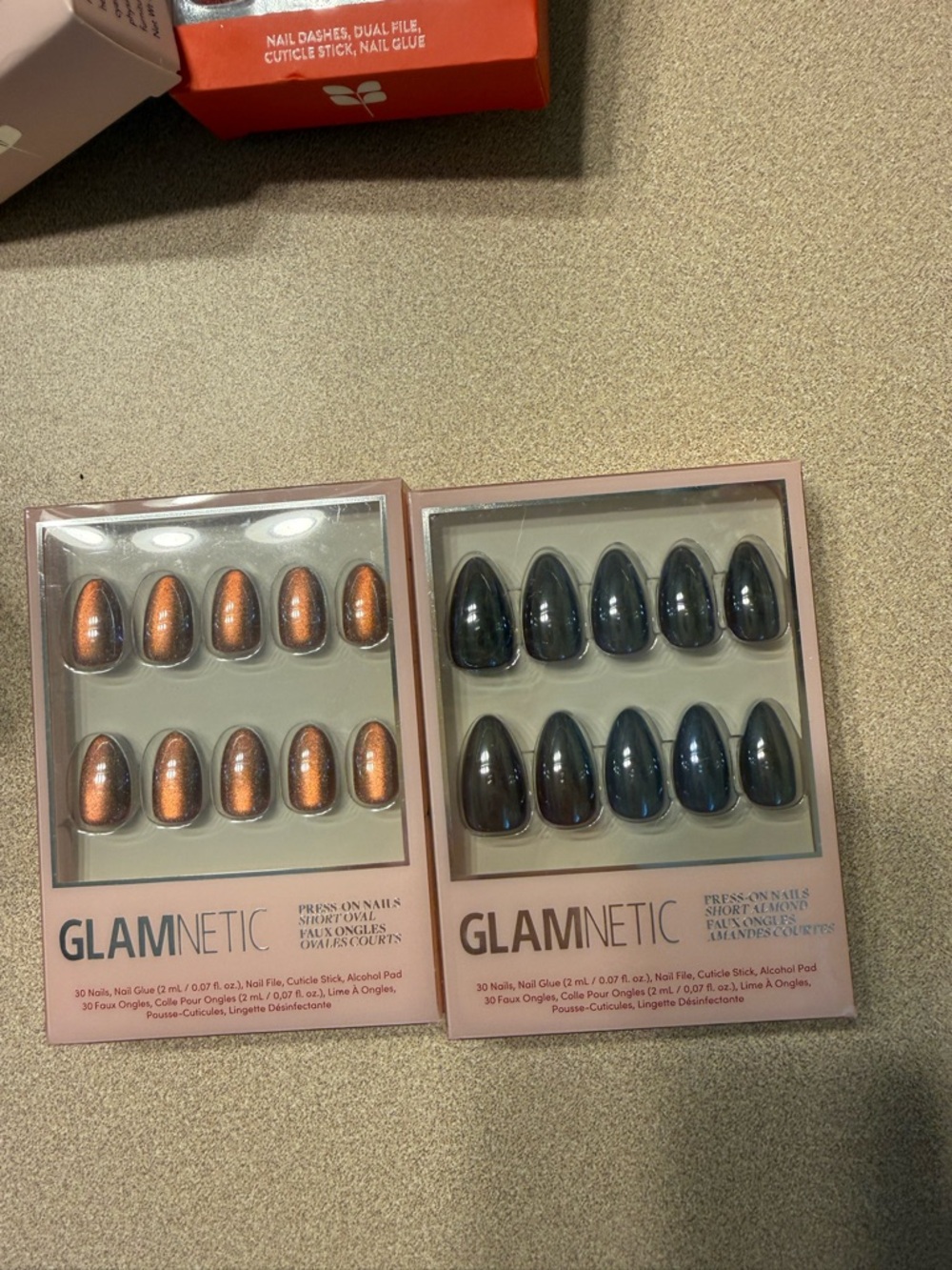 GLAMnetic Press-On Nail Set Duo – Copper & Deep Teal Almond Nails